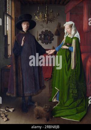 The Arnolfini Wedding. Portrait of Giovanni Arnolfini and his Wife Giovanna Cenami (The Arnolfini Marriage) 1434 by Jan van Eyck Stock Photo