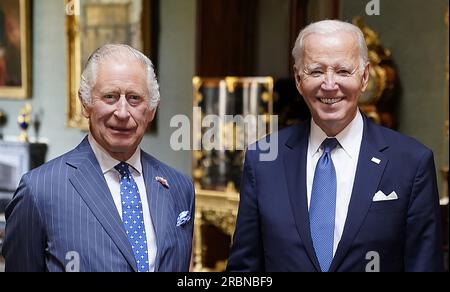 Windsor, UK. 10th July, 2023. US President Joe Biden meets with Britain's King Charles III at Windsor Castle in Windsor on July 10, 2023. Biden is making a short visit to meet with Prime Minister Rishi Sunak and King Charles III for the first time since his May coronation, ahead of the 2023 NATO Summit in Vilnius, Lithuania. Photo by The Royal Family/ Credit: UPI/Alamy Live News Stock Photo