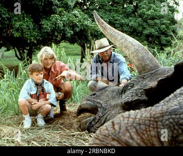 Jurassic Park 1993.  Joseph Mazzello , Laura Dern & Sam Neill Stock Photo