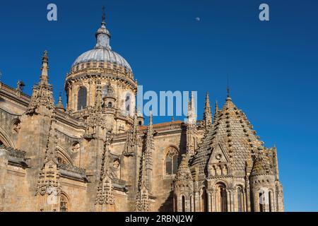 Crossing tower (Torre del Galo) and Lantern Tower of Salamanca Cathedral - Salamanca, Spain Stock Photo