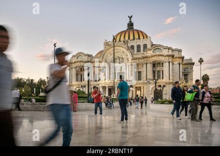 People take photos in front of Palacio de Bellas Artes, Mexico City, Mexico, North America, Latin America, UNESCO World Heritage Stock Photo