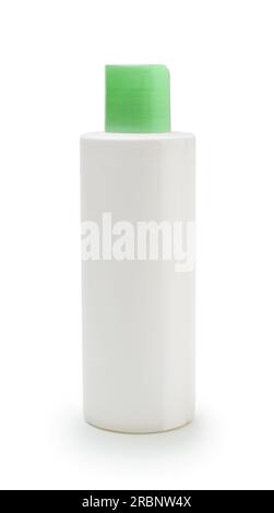 White plastic perfume bottle isolated on white. Stock Photo