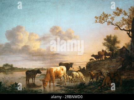 Animals by the River 1664 by Adriaen van de Velde Stock Photo