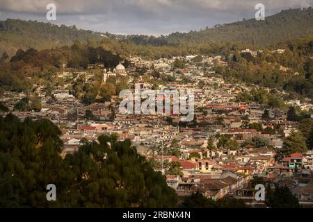 View of San Cristóbal de las Casas from Cerro de San Cristóbal Mártir mountain, Central Highlands (Sierra Madre de Chiapas), Mexico, North America, La Stock Photo