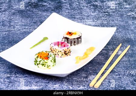 Vegan vegetarian japanese sushi roll Stock Photo