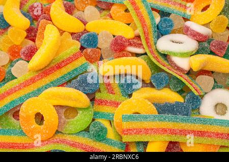 Assorted gummy candies. Top view. Jelly  sweets. Stock Photo