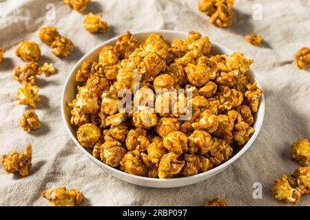 Homemade Caramel Pop Corn Ready to Eat in a Bowl Stock Photo