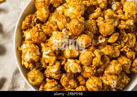 Homemade Caramel Pop Corn Ready to Eat in a Bowl Stock Photo