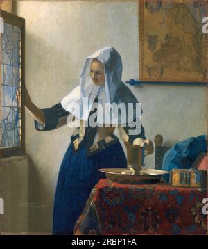 Young Woman with a Water Pitcher 1665 by Johannes Vermeer Stock Photo