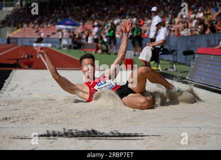 Kassel, Deutschland. 09th July, 2023. BRUCHA Kevin (LC Jena) action, men's long jump final, on 09.07.2023 German Athletics Championships 2023, from 08.07. - 09.07.2023 in Kassel/ Germany. Credit: dpa/Alamy Live News Stock Photo