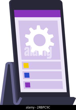 Business and development app on smartphone and phone stand Stock Vector