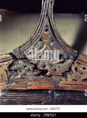 Detail of Carving on One of the Sledges Found in the Oseberg Ship Burial 800 by Viking art Stock Photo