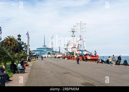 View of Batumi port in spring with ships Stock Photo