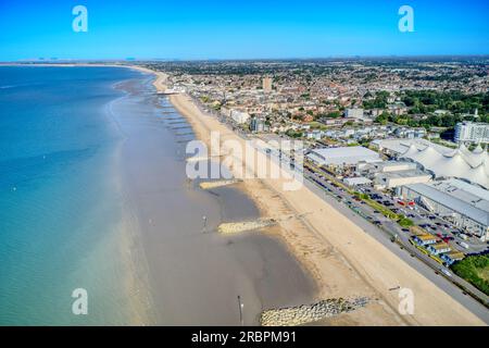 An aerial view along the coastline leading towards Bognor Regis a popular holiday resort in West Sussex, England. Stock Photo