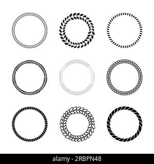 Different black round rope frames Stock Vector