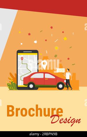 Man with map on smartphone renting car Stock Vector
