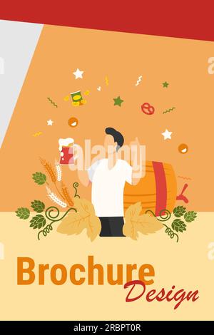 Happy man drinking cold beer with snacks Stock Vector