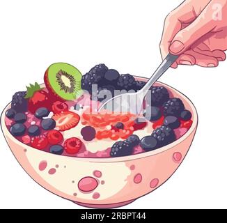 Hand holding bowl of fresh organic berries Stock Vector