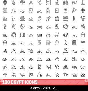 100 egypt icons set. Outline illustration of 100 egypt icons vector set isolated on white background Stock Vector