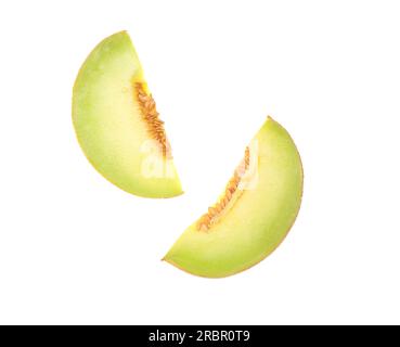 Pieces of sweet melon on white background Stock Photo