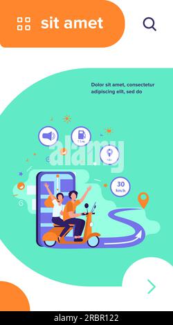 People riding scooter, using navigation app Stock Vector