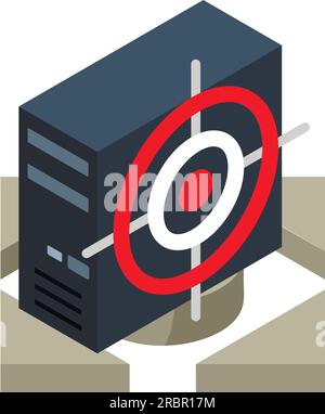 Information leakage icon isometric vector. Black system unit with round target. Data security, digital technology, cybercrime Stock Vector