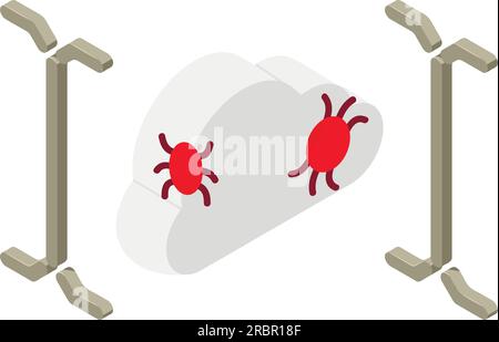 Cloud bug icon isometric vector. Cloud storage with software bug and curly brace. Data storage, internet threat, cybercrime Stock Vector