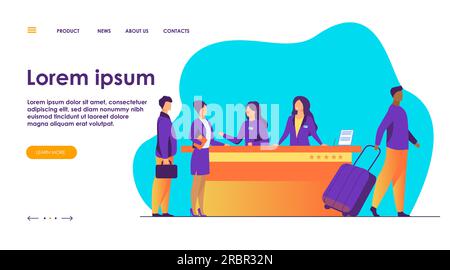 Friendly receptionists from hotel registration desk help clients Stock Vector