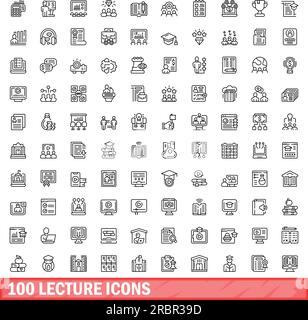 100 lecture icons set. Outline illustration of 100 lecture icons vector set isolated on white background Stock Vector
