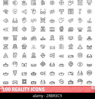 100 reality icons set. Outline illustration of 100 reality icons vector set isolated on white background Stock Vector