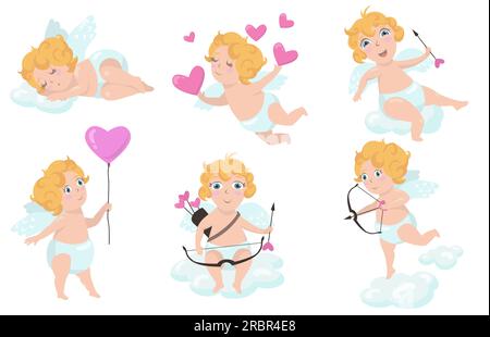 Cute Cupid baby angel flat item set Stock Vector