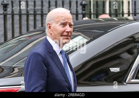 London, UK. 10th July, 2023. United States President Joe Biden leaves 10 Downing Street after meeting with British Prime Minister Rishi Sunak to further strengthen the close relationship between Britain and United States before ahead of NATO Summit in Vilnius, Lithuanian later this week. (Photo by Steve Taylor/SOPA Images/Sipa USA) Credit: Sipa USA/Alamy Live News Stock Photo