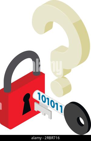 Data protection icon isometric vector. Key with binary code and closed padlock. Cyber security, information confidentiality Stock Vector