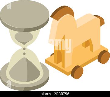 Trojan attack icon isometric vector. Trojan horse computer virus and sandglass. Dangerous software, malware, cybercrime Stock Vector