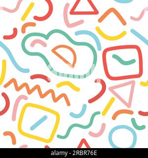 Colorful memphis seamless pattern. Creative minimalist trendy design with basic shapes. Stock Vector