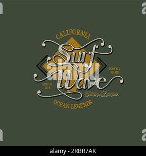 Vintage Surf theme typography t-shirt design print vector illustration,label,sign, symbol, poster  prints Stock Vector