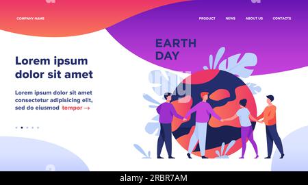 People walking around globe and holding each other by hands Stock Vector