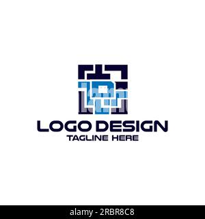 Data Digital Barcode Initial Name, Bussines Logo Design Concept Stock Vector