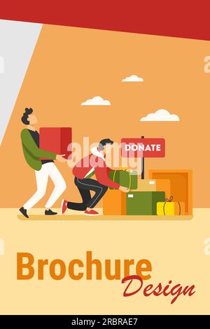 Volunteers donating stuff in boxes for poor people Stock Vector