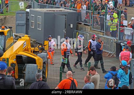 Kevin Magnussen escorted off, broken down - Hass recovery at Stowe and Vale corners, Silverstone British F1 GP Qualifying 8th July 2023 Stock Photo