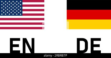 Flag Icon Pair including USA and Germany Flags for English and German Language Selection Symbol Button. Vector Image. Stock Vector