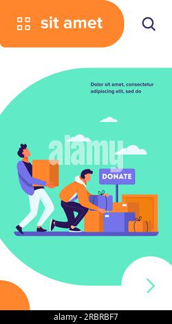 Volunteers donating stuff in boxes for poor people Stock Vector