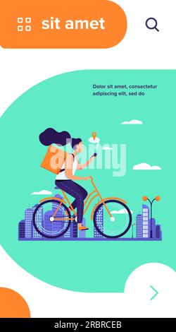 Courier riding bike and checking address on phone Stock Vector