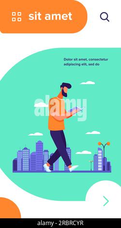 Man reading book while walking in city Stock Vector