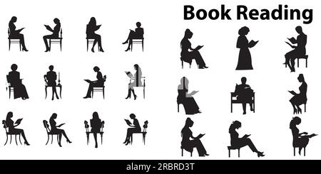 A set of silhouette Book Reading Vector illustration Stock Vector