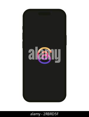 Kyiv, Ukraine - July 10 2023: Threads app logo seen on screen isolated smartphone. Instagram Threads is a micro blogging platform, developed by Facebo Stock Vector