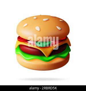 3D Tasty Burger Isolated on White. Stock Vector