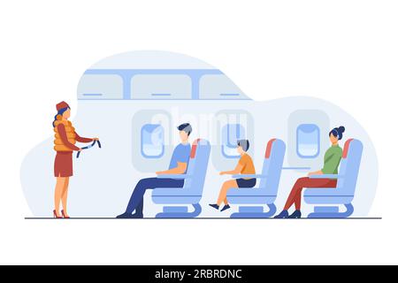 Flight attendant explaining safety instructions Stock Vector