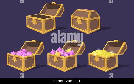 Closed and open colorful treasure chests Stock Vector