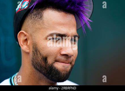 National League's Lourdes Gurriel Jr., of the Arizona Diamondbacks, watches  the MLB All-Star baseball Home Run Derby, Monday, July 10, 2023, in  Seattle. (AP Photo/Lindsey Wasson Stock Photo - Alamy